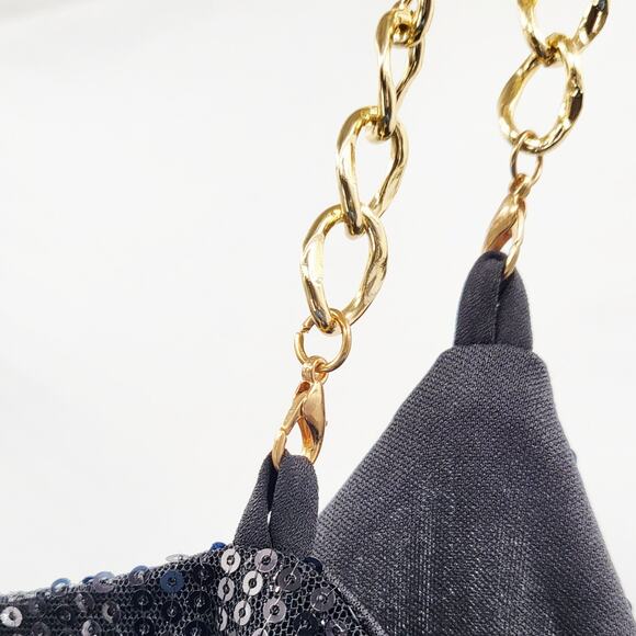 First Look USA Black Sequin Adjustable Chain Strap Tank Women’s Sz M Made in USA - Picture 3 of 6